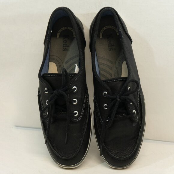 Keds Leather Sneaker Black Minimal Low Retro 60s Goth Lace Up Boat Classic Shoe - Picture 5 of 12